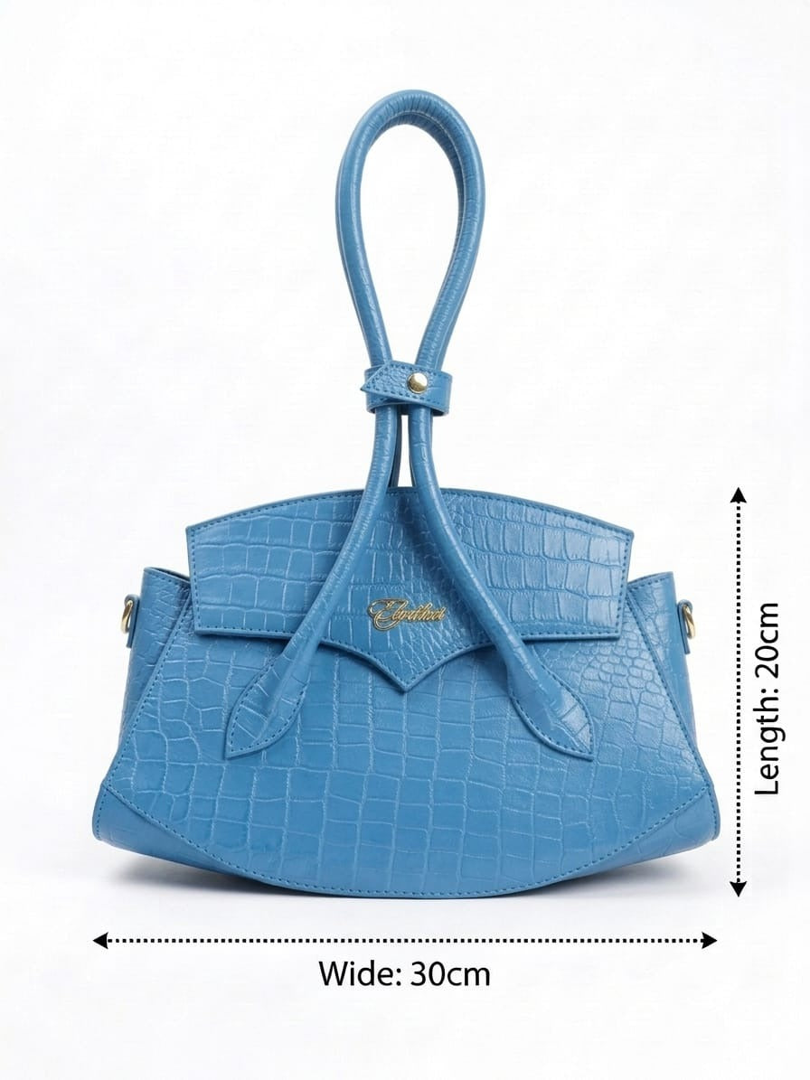 The Elythra in Sky Blue — Patent Croc-Embossed Leather
