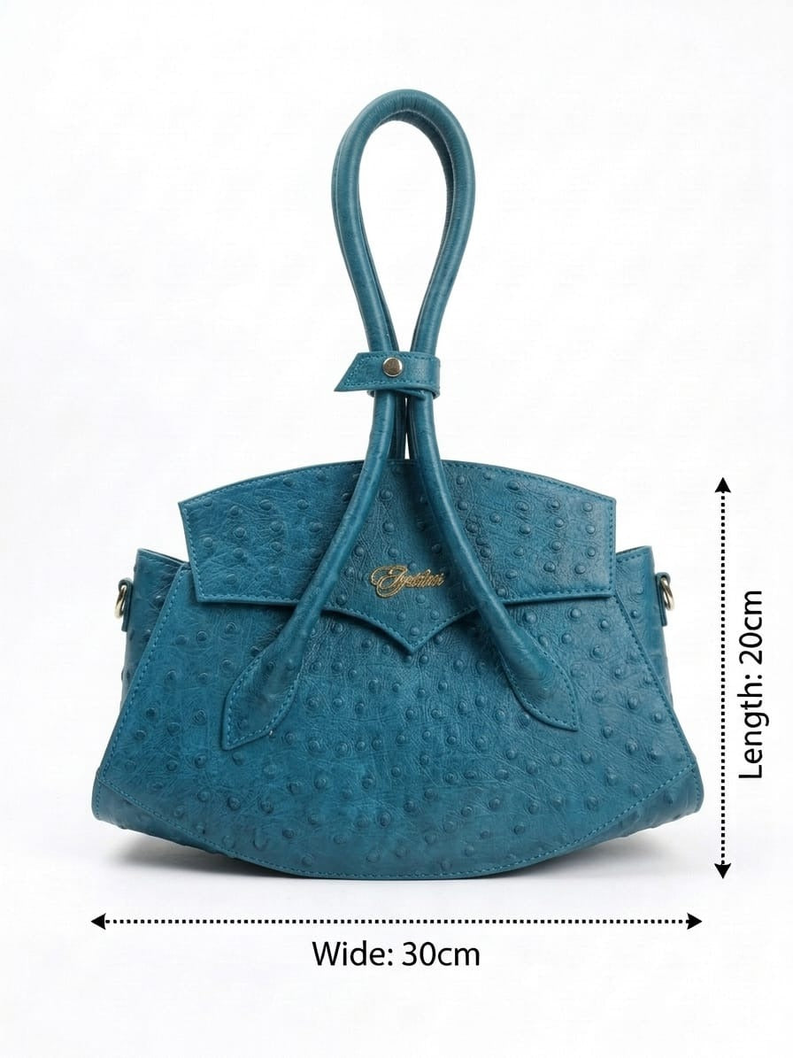 The Elythra in Teal — Ostrich-Embossed Leather